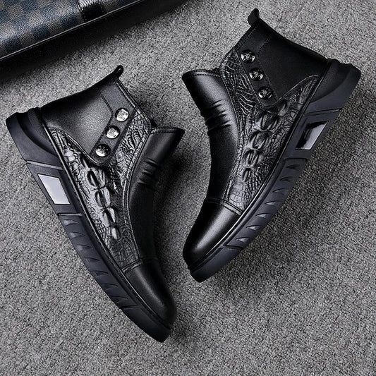 Crocodile Print High-top Pump Soft Side Zip Leather Boots
