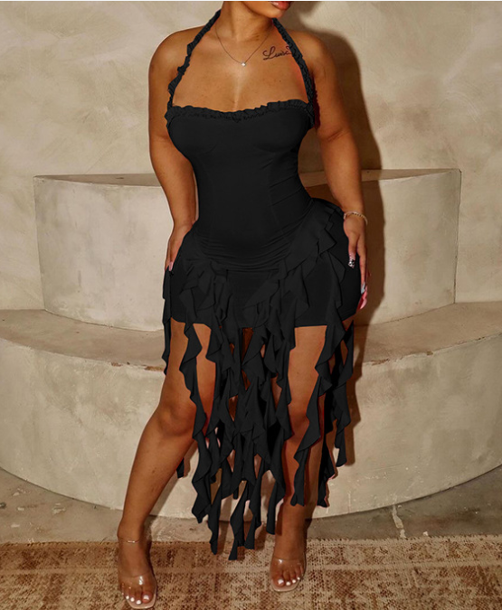 Fashion Sexy Halter Neck Irregular Dress