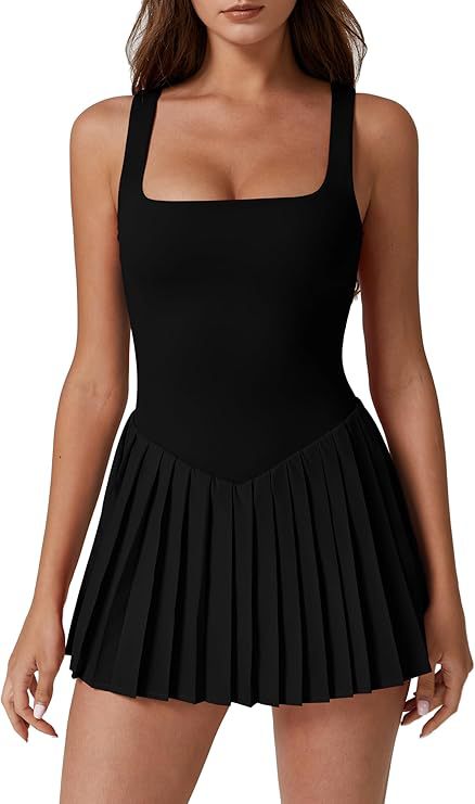 Pleated Sleeveless Dress With Built-in Shorts And Pockets