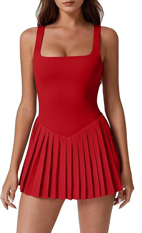 Pleated Sleeveless Dress With Built-in Shorts And Pockets