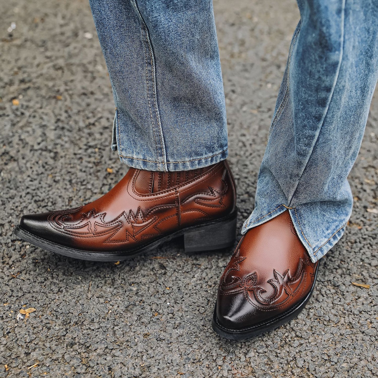 Pointed Toe High Heels Western Cowboy Chelsea Boots