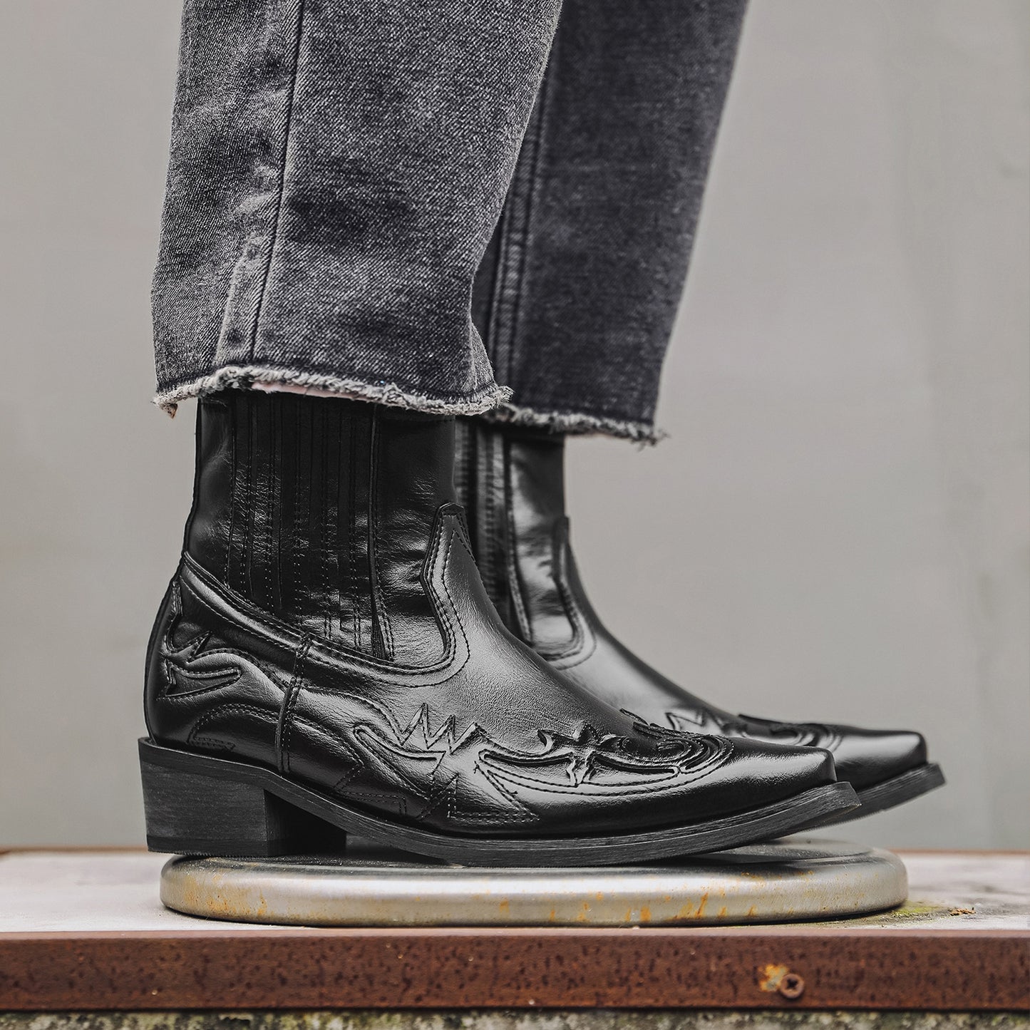 Pointed Toe High Heels Western Cowboy Chelsea Boots