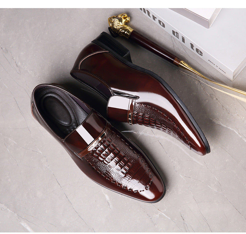 Men's Pointed Toe Crocodile Pattern Shiny Business Leather Shoes