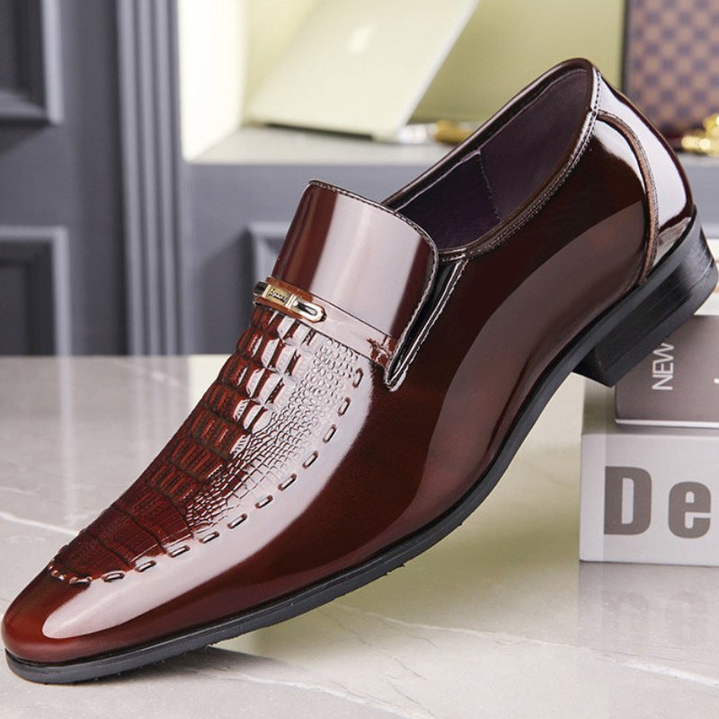Men's Pointed Toe Crocodile Pattern Shiny Business Leather Shoes