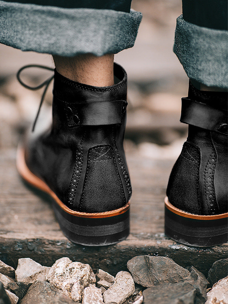 Unisex Faux Leather Lace-Up Vintage Style Casual Ankle Boots