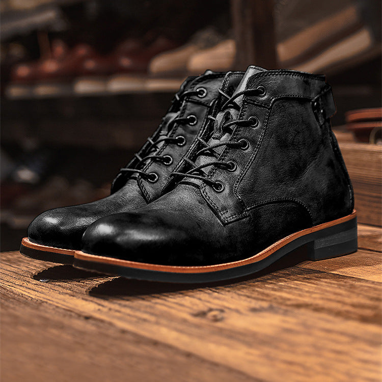 Unisex Faux Leather Lace-Up Vintage Style Casual Ankle Boots