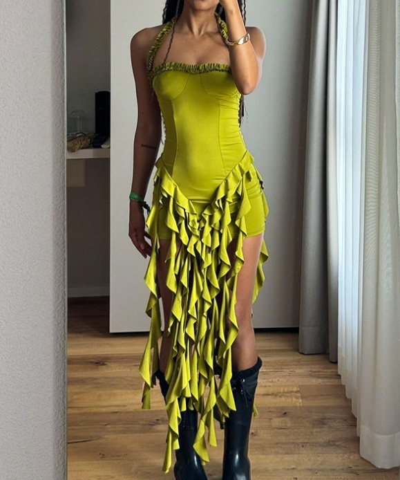 Fashion Sexy Halter Neck Irregular Dress