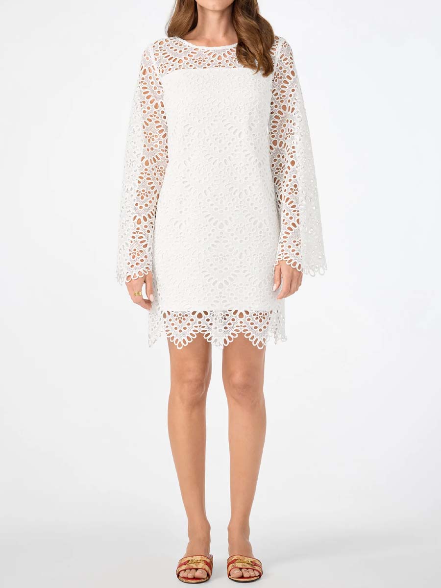 Lace Hollow Out Long Sleeve Mini Dress