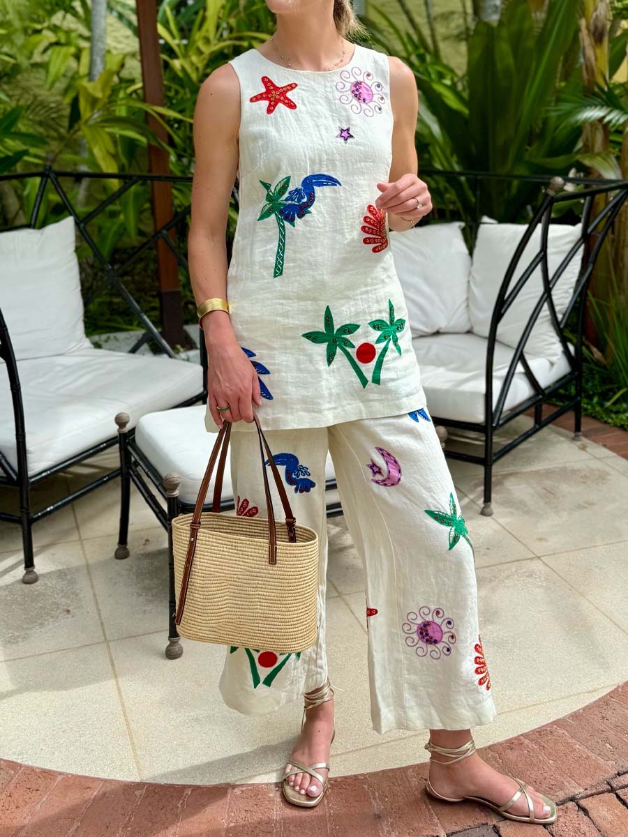 Embroidered Sleeveless Two Pieces Set