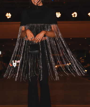 Pullover Long Sleeve Diamond Tassel Top