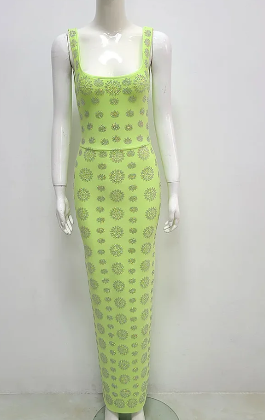Rhinestone Hot Flower Hip Dress