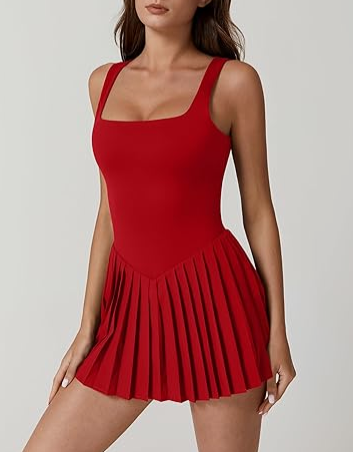 Pleated Sleeveless Dress With Built-in Shorts And Pockets