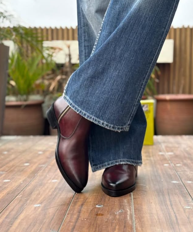 Men's Burgundy Smudge Toe Side Zipper Ankle Boots