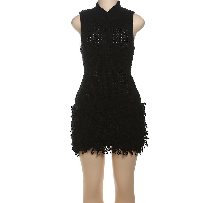 Sleeveless Tassel Hollow Patchwork Dress