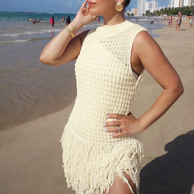 Sleeveless Tassel Hollow Patchwork Dress
