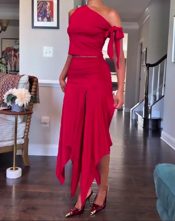 Off-Shoulder Asymmetrical Skirt Set