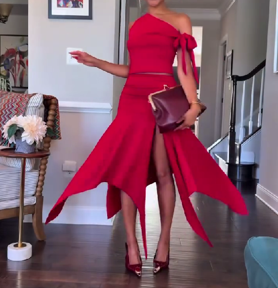 Off-Shoulder Asymmetrical Skirt Set