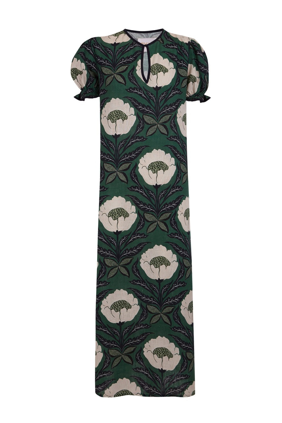 Round Neck Puff Sleeve Slit Dress