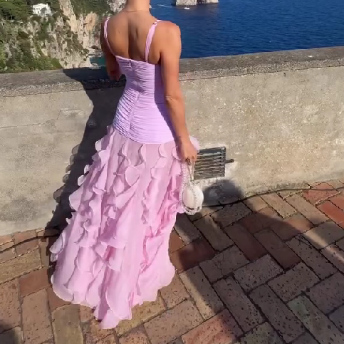 Ruffled Halter Mesh Backless Skirt
