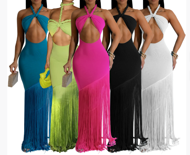 Coastal Rhythm Fringes Maxi Dress