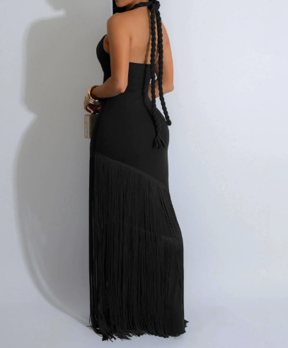 Coastal Rhythm Fringes Maxi Dress