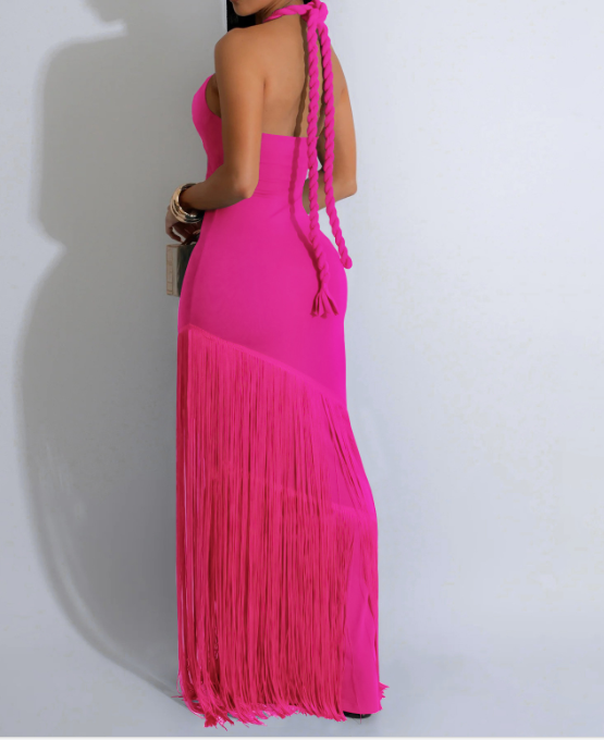 Coastal Rhythm Fringes Maxi Dress