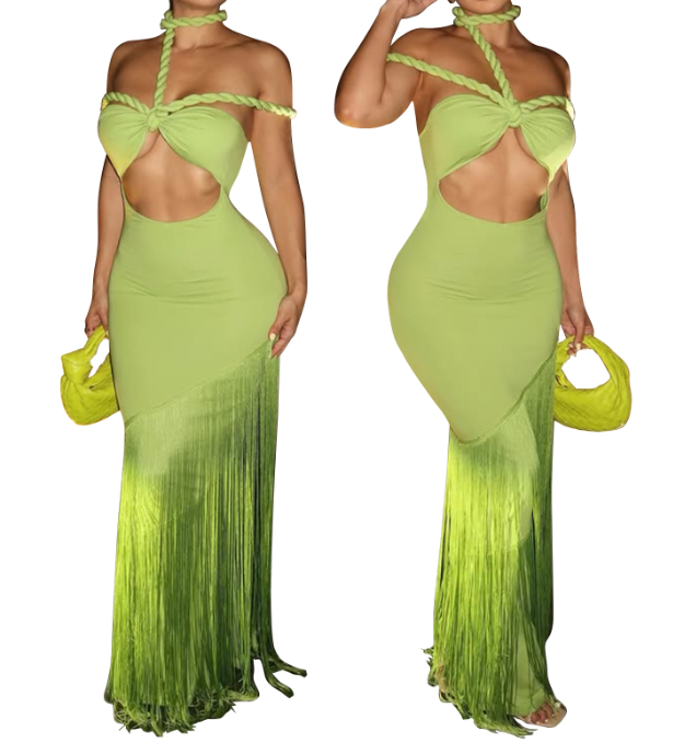 Coastal Rhythm Fringes Maxi Dress