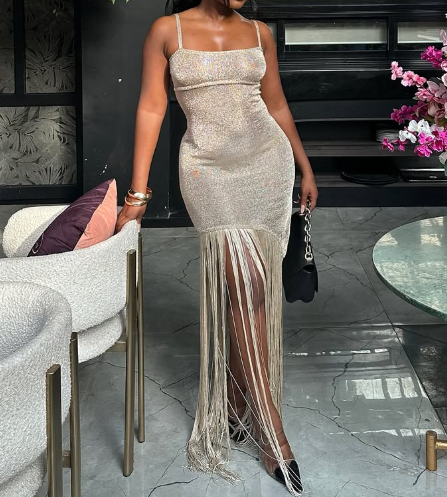 Shiny Tassel Slip Dress