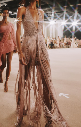 Deep V Halter Neck Straps Long Fringe Skirt