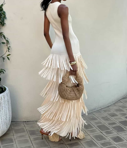 Round Neck Sleeveless Knitted Fringe Dress
