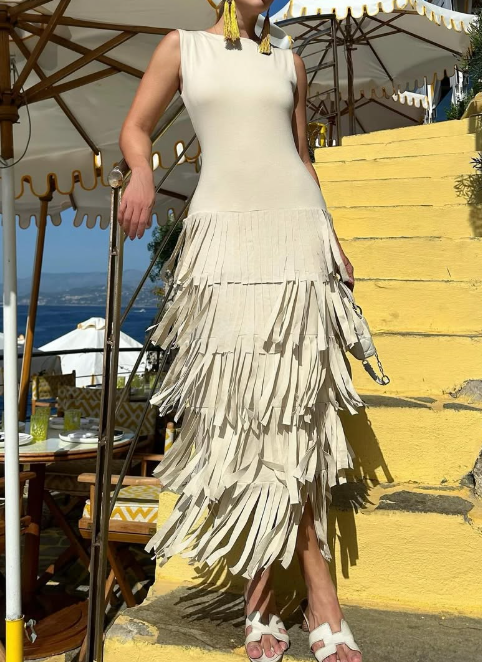 Round Neck Sleeveless Knitted Fringe Dress