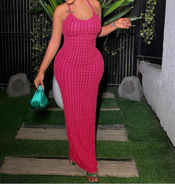 Sexy Popcorn Dress With Halter Back