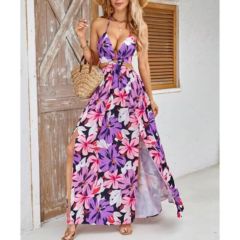 French Side Slit Floral Maxi Dress