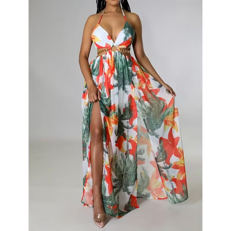 French Side Slit Floral Maxi Dress