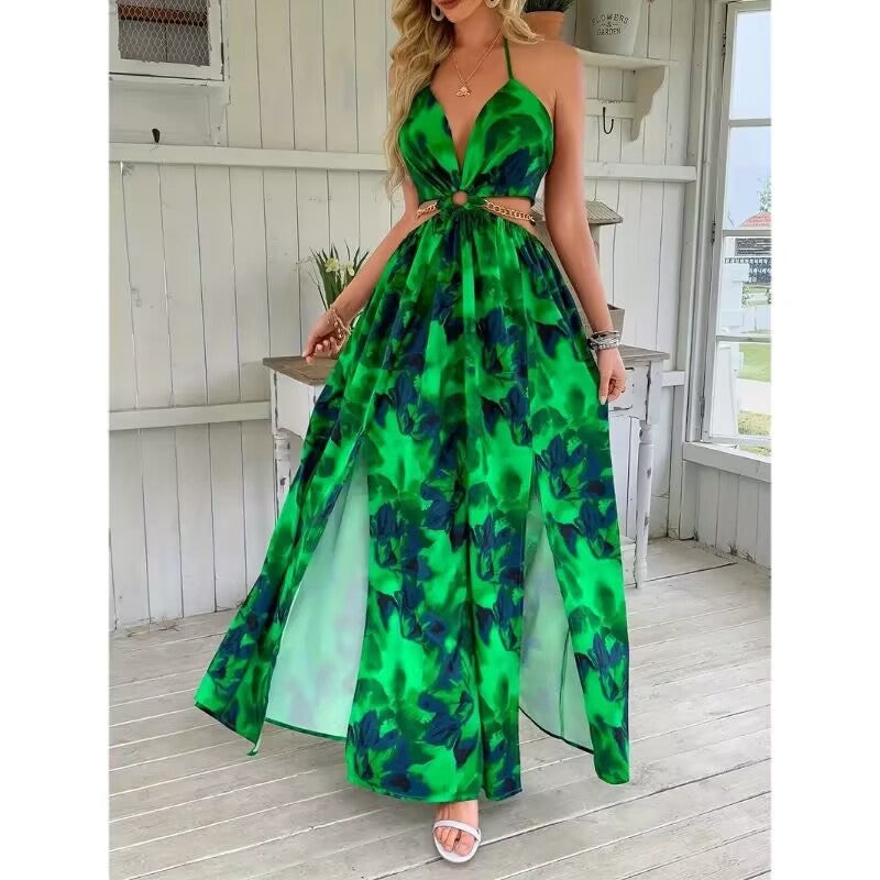 French Side Slit Floral Maxi Dress