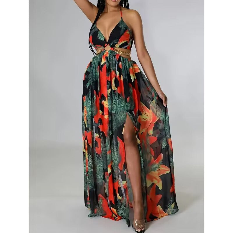 French Side Slit Floral Maxi Dress