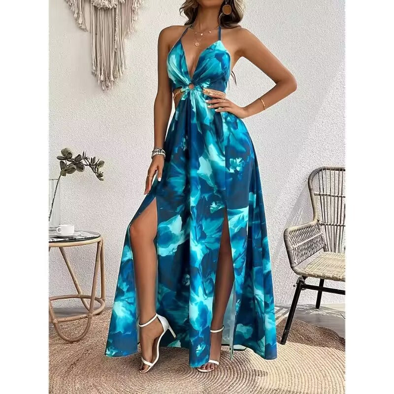 French Side Slit Floral Maxi Dress
