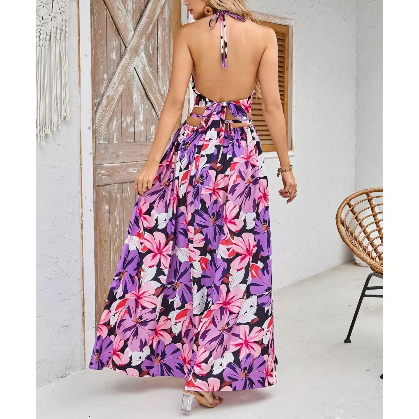 French Side Slit Floral Maxi Dress
