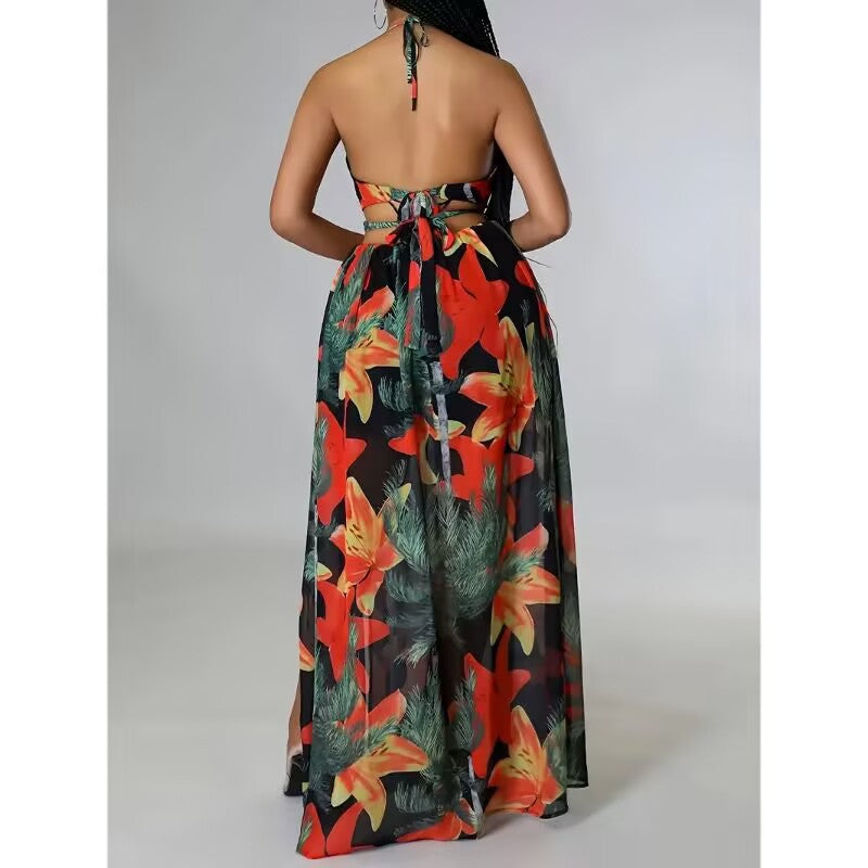 French Side Slit Floral Maxi Dress
