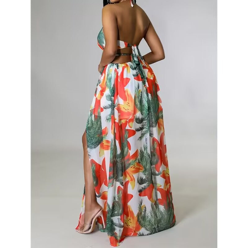 French Side Slit Floral Maxi Dress