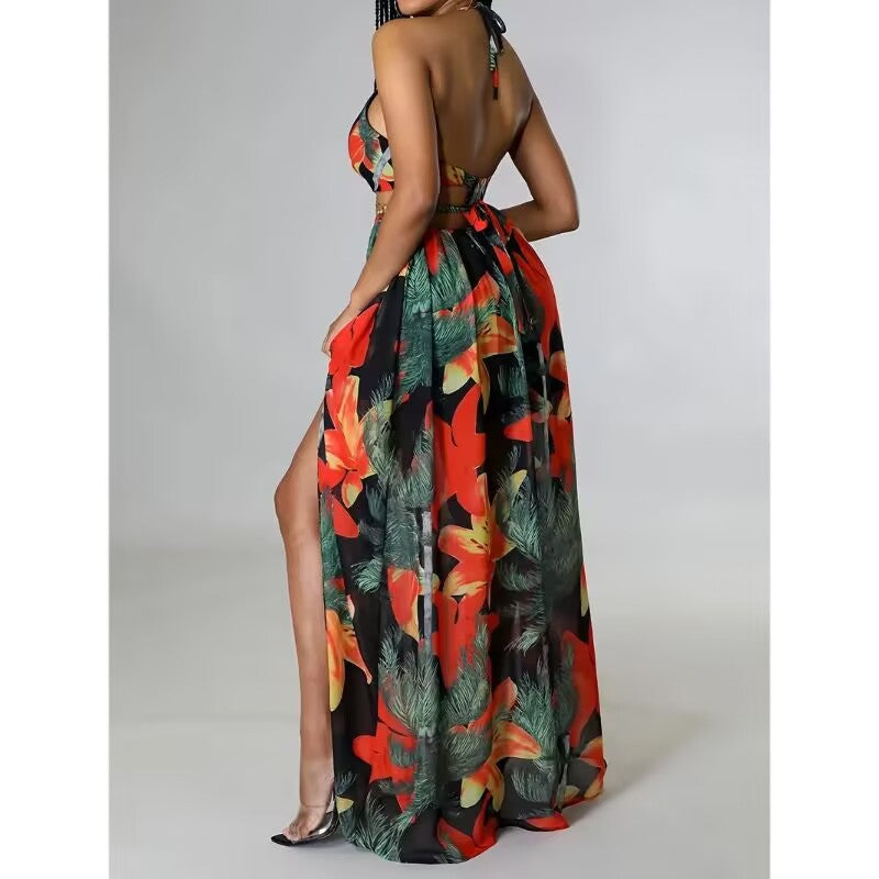 French Side Slit Floral Maxi Dress