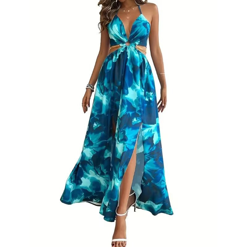 French Side Slit Floral Maxi Dress