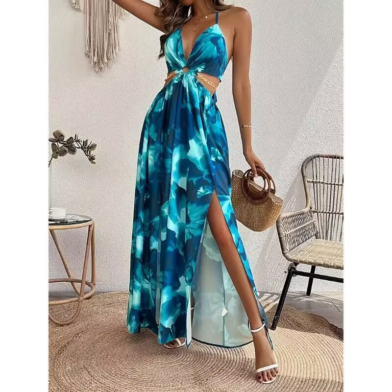 French Side Slit Floral Maxi Dress