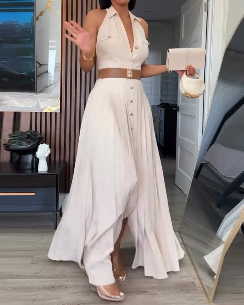 Sleeveless Backless Waist Shirt Dress