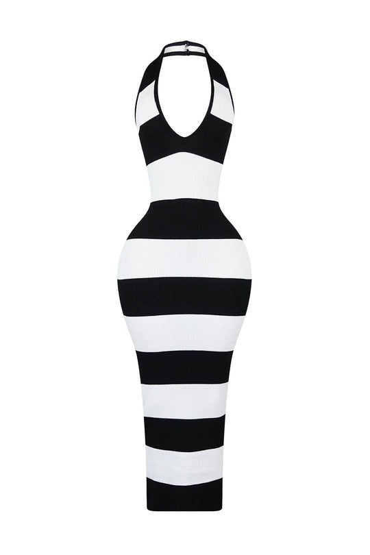 Ribbed Knit Color Block Maxi Dress