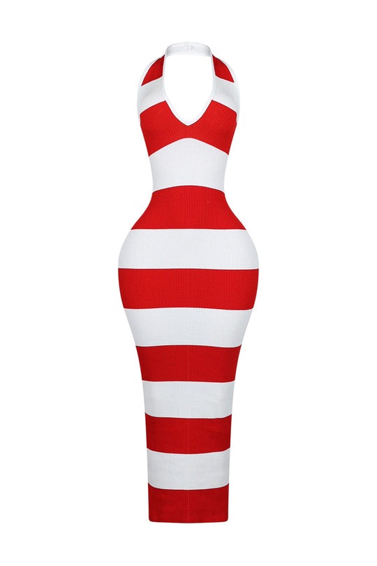 Ribbed Knit Color Block Maxi Dress