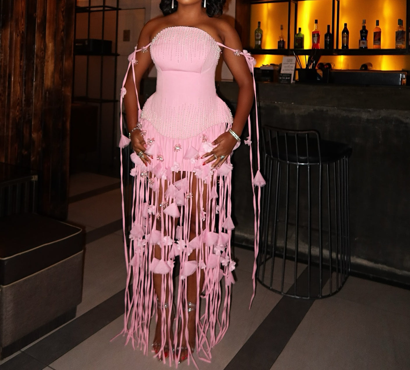 Handmade 3D Petal Tube Top Tassel Skirt