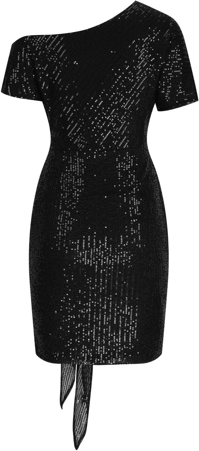 Women's Sequin Glitter One Shoulder Bodycon Dress