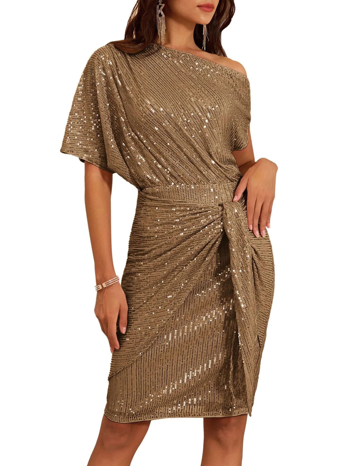 Women's Sequin Glitter One Shoulder Bodycon Dress