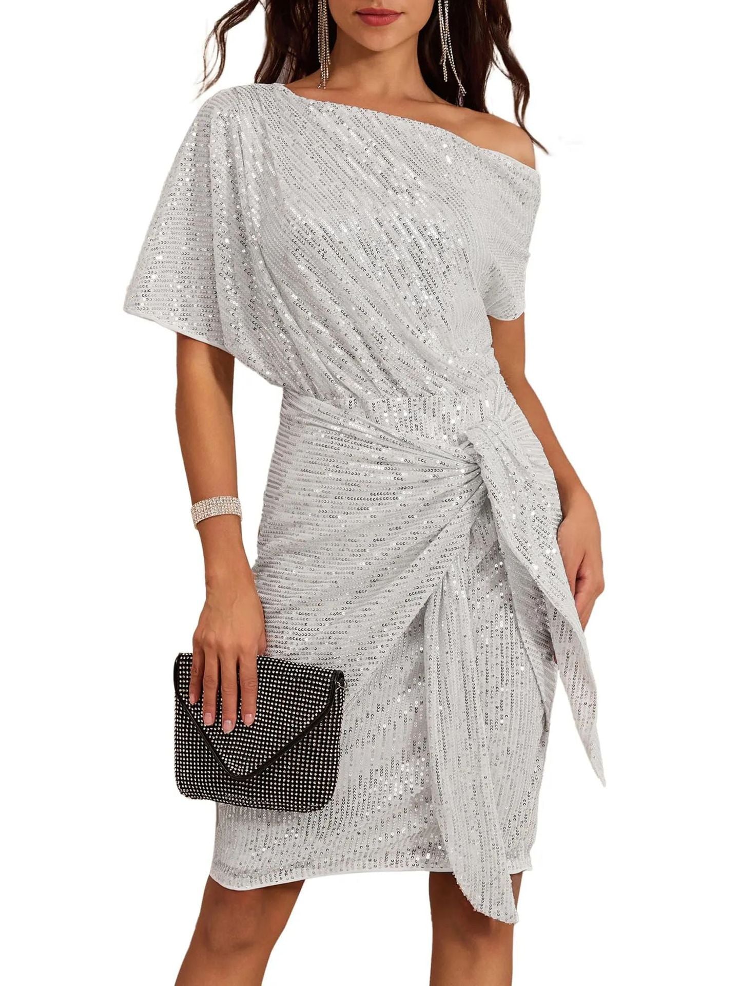 Women's Sequin Glitter One Shoulder Bodycon Dress